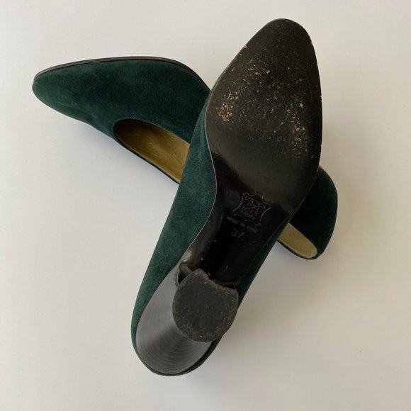 VINTAGE Yves Saint Laurent Deep Emerald Suede Heel - Picture 5 of 7